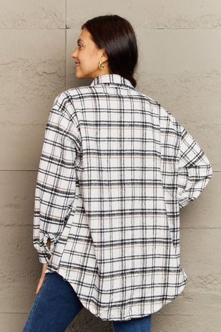 Plaid Collared Neck Button-Down Long Sleeve Jacket 7 COLORS