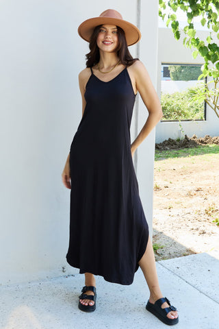 Good Energy Cami Side Slit Maxi Dress in Black