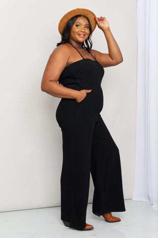 Halter Neck Wide Leg Jumpsuit with Pockets