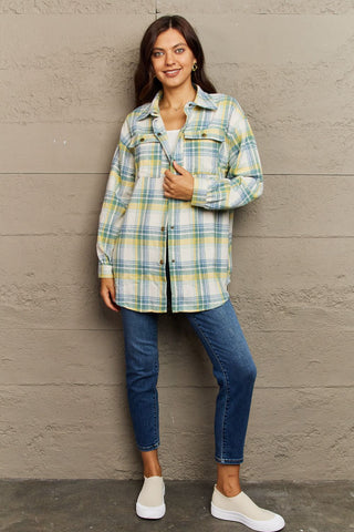 Plaid Collared Neck Button-Down Long Sleeve Jacket 7 COLORS