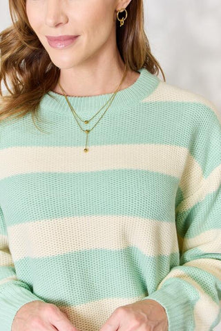 Contrast Striped Round Neck Sweater