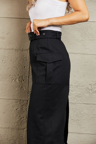 Professional Poise Buckled Midi Skirt