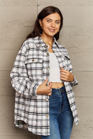 Plaid Collared Neck Button-Down Long Sleeve Jacket 7 COLORS