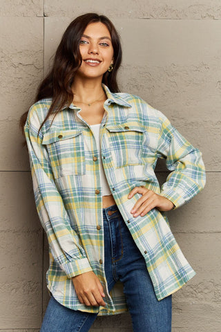 Plaid Collared Neck Button-Down Long Sleeve Jacket 7 COLORS