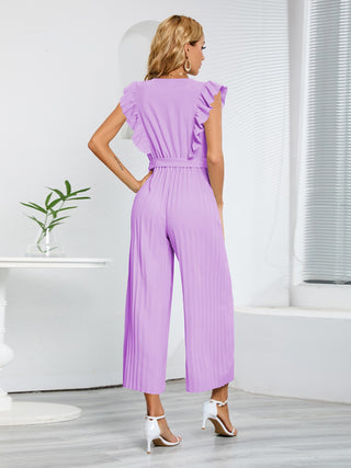 Ruffled Surplice Cap Sleeve Jumpsuit 4 Colors