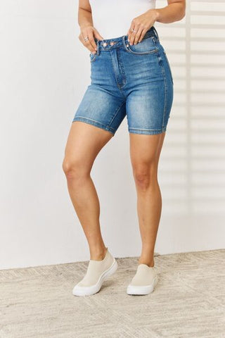 Judy Blue Tummy Control Double Button Bermuda Denim Shorts