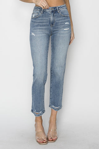 RISEN High Waist Distressed Cropped Jeans