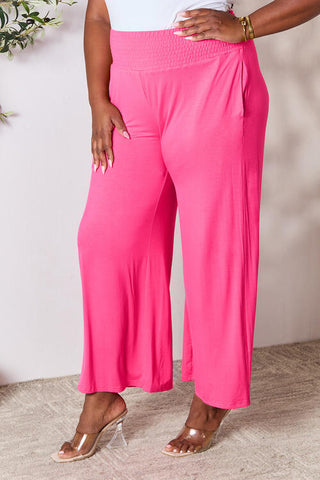 Smocked Wide Waistband Wide Leg palazzo Pants 5 Colors