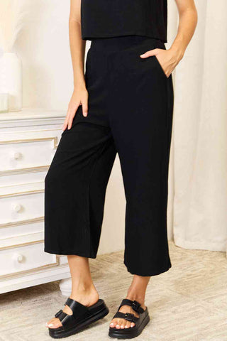 Buttoned Round Neck Tank and Wide Leg Pants Set