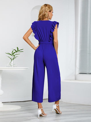 Ruffled Surplice Cap Sleeve Jumpsuit 4 Colors