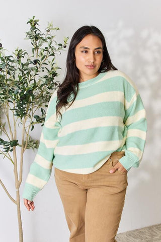 Contrast Striped Round Neck Sweater