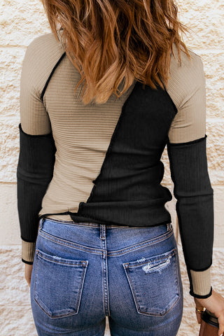 PREORDER Color Block Round Neck Long Sleeve T-Shirt