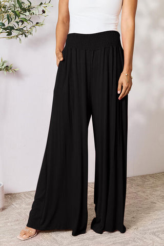 Smocked Wide Waistband Wide Leg palazzo Pants 5 Colors