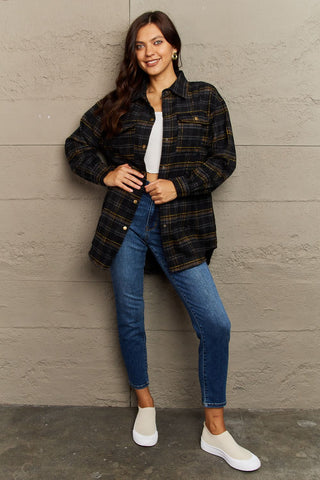 Plaid Collared Neck Button-Down Long Sleeve Jacket 7 COLORS