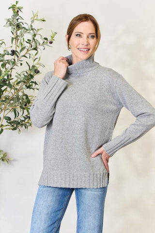 Turtleneck Long Sleeve Slit Sweater