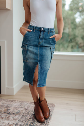 RISEN JEANS Always Be There Cargo Denim Skirt