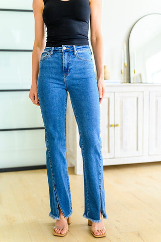 RISEN JEANS Caitlin High Rise Split Hem Straight Jeans