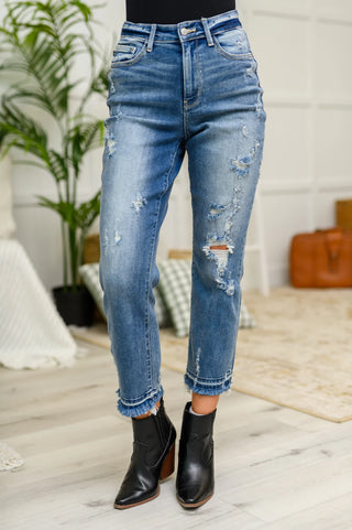 JUDY BLUE Katrina High Waist Distressed Denim Trousers