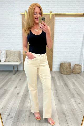 JUDY BLUE Alice High Rise Over Dyed 90's Straight Jeans in Light Khaki