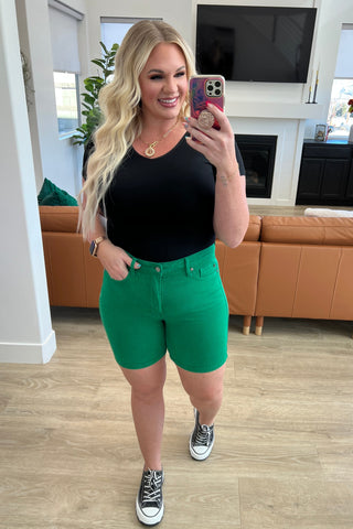 JUDY BLUE Jenna High Rise Control Top Cuffed Shorts in Green