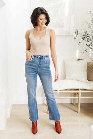 RISEN JEANS Jody Slim Flare Side Slit Jeans