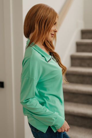 DOORBUSTER Let Me Think On It Half Zip Pullover in Mint