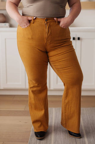 JUDY BLUE Melinda High Rise Control Top Flare Jeans in Marigold