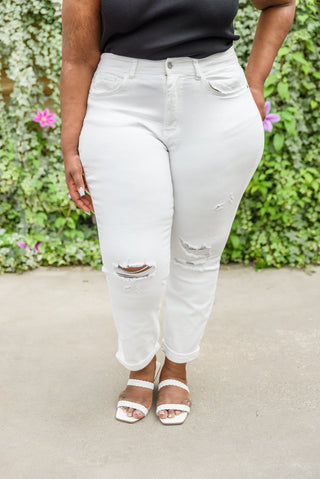 JUDY BLUE Mid-Rise Boyfriend Destroyed White Jeans