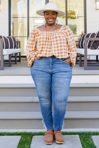 One Fine Afternoon Gingham Plaid Top In Caramel