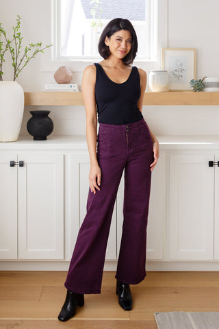 MICA DENIM Petunia High Rise Wide Leg Jeans in Plum