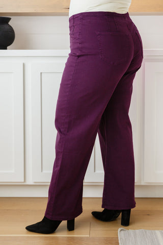 MICA DENIM Petunia High Rise Wide Leg Jeans in Plum