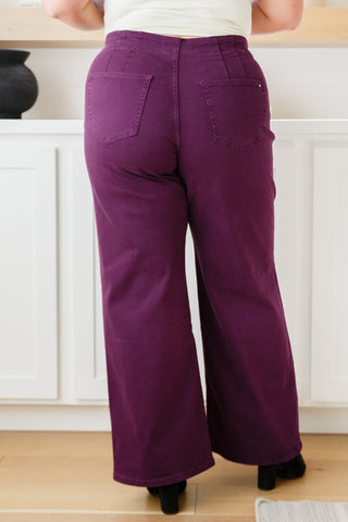 MICA DENIM Petunia High Rise Wide Leg Jeans in Plum