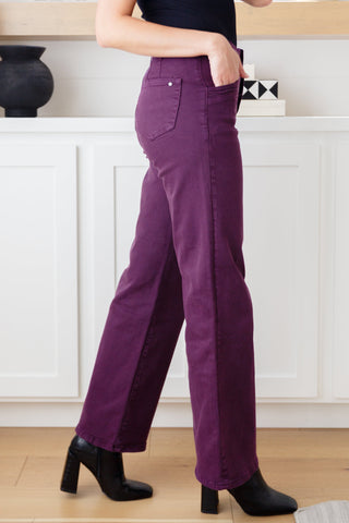 MICA DENIM Petunia High Rise Wide Leg Jeans in Plum