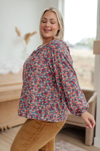 Sunday Brunch Blouse in Denim Floral