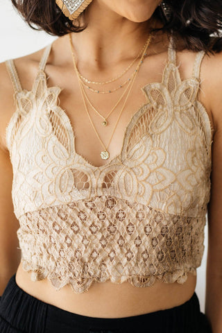 Live In Lace Bralette Crop Top in Taupe