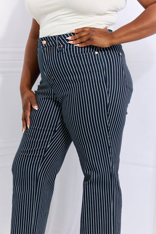 Judy Blue Cassidy Waisted Tummy Control Striped Straight Jeans
