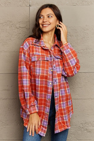 Plaid Collared Neck Button-Down Long Sleeve Jacket 7 COLORS