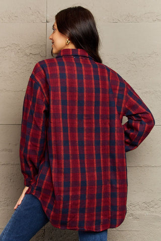 Plaid Collared Neck Button-Down Long Sleeve Jacket 7 COLORS