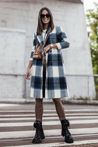 Plaid Button Up Lapel Collar Coat 8 Colors