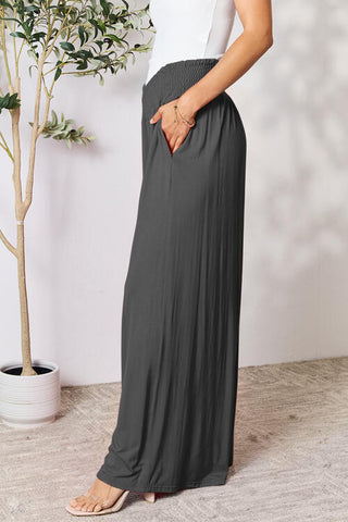 Smocked Wide Waistband Wide Leg palazzo Pants 5 Colors