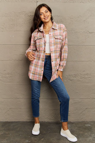 Plaid Collared Neck Button-Down Long Sleeve Jacket 7 COLORS