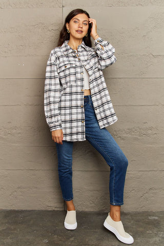 Plaid Collared Neck Button-Down Long Sleeve Jacket 7 COLORS