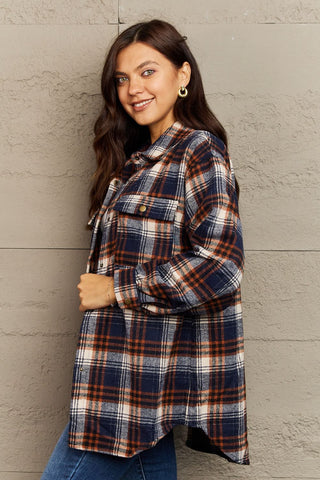 Plaid Collared Neck Button-Down Long Sleeve Jacket 7 COLORS