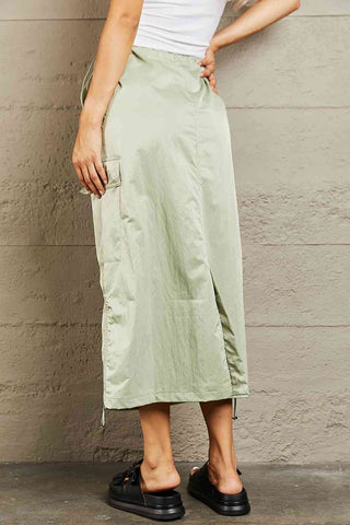 Just In Time High Waisted Cargo Midi Skirt