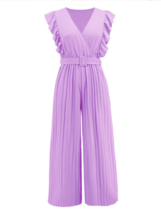 Ruffled Surplice Cap Sleeve Jumpsuit 4 Colors