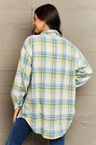 Plaid Collared Neck Button-Down Long Sleeve Jacket 7 COLORS