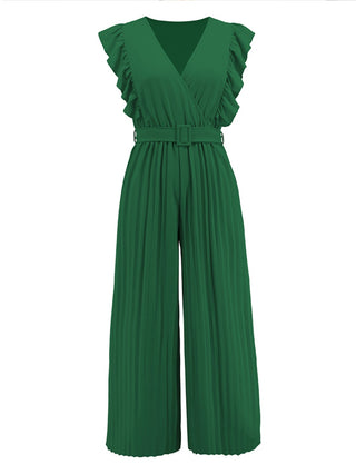 Ruffled Surplice Cap Sleeve Jumpsuit 4 Colors