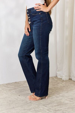 JUDY BLUE Button-Fly Straight Jeans