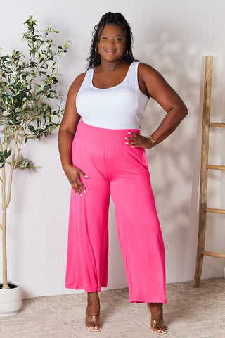 Smocked Wide Waistband Wide Leg palazzo Pants 5 Colors