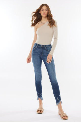 Kancan Raw Hem High Waist Cropped Jeans